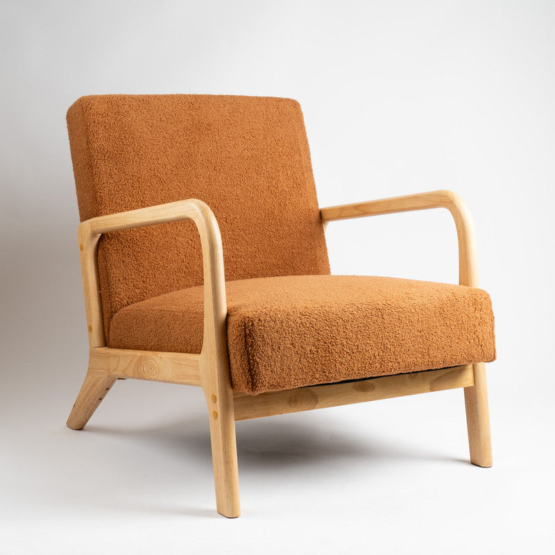 Caramel Brown Boucle Curved Arms Chair